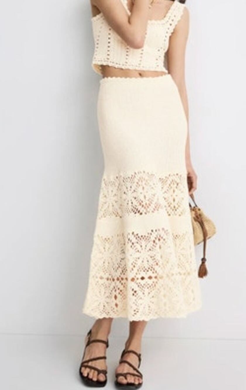 Adam Lippes Crochet Midi Skirt Off White XS